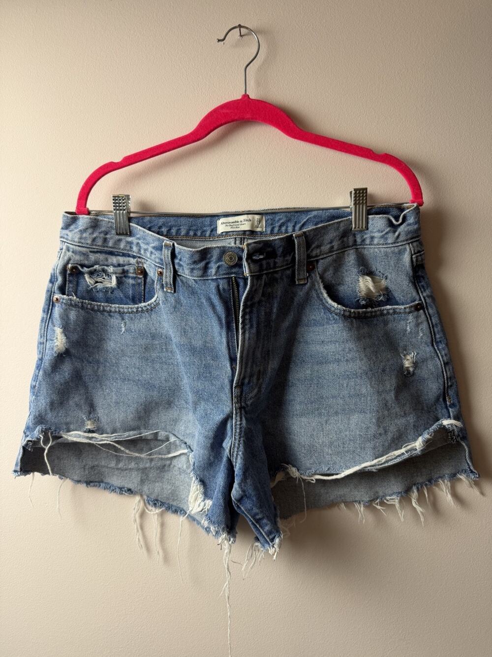 Abercrombie & Fitch Distressed Light Wash Denim Cutoff Shorts